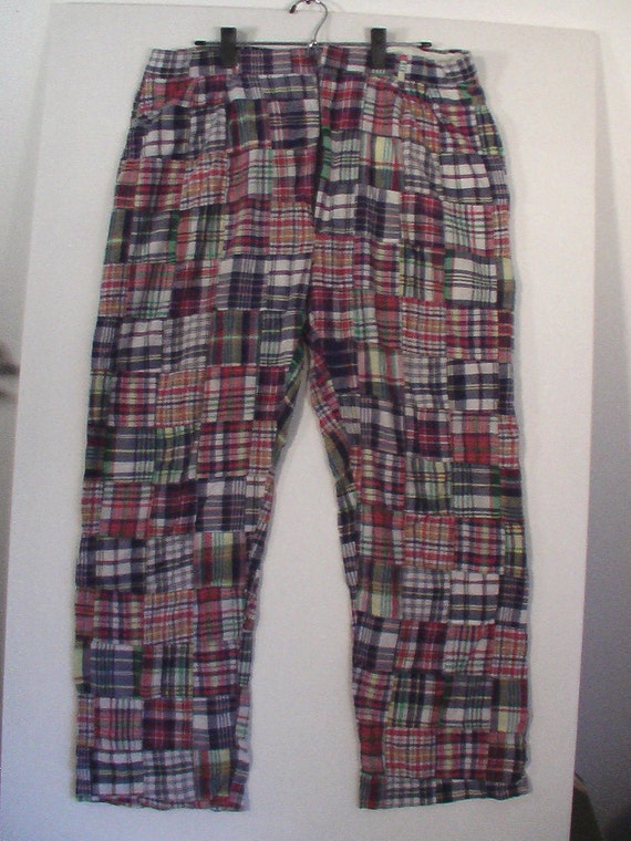 Men's madras pants 36 37 plaid tartan patchwork by BrightCloset