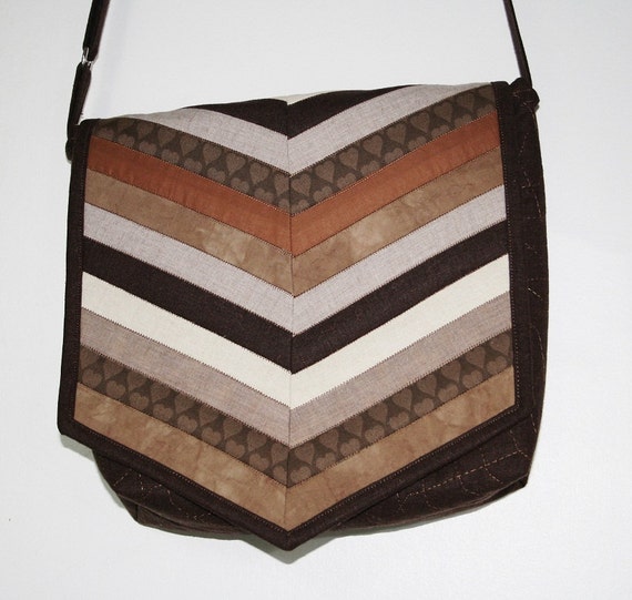 Items similar to Cotton quilted bag "Dark and milk chokolate" messenger style on Etsy