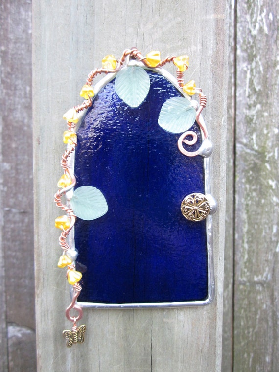 Royal Blue Soldered Stained Glass Fairy Door by GatheringStars