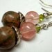 Pink and green jasper pink glass bead earrings