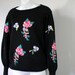 Vintage Sweater / Black Sweater / Bonnie Boerer / Embroidered / Flowers / Black Pullover