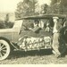 Traveling Man 1920s Photo Driving Sitting in Car With Puppy Dog Luggage Lashed to Side Board Summer Day Photograph Antique