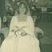 Vintage 1960s Wedding Photo Bride Sitting In Plush Chair Reception Flowers White Gown 60s 70s Hippie Photograph