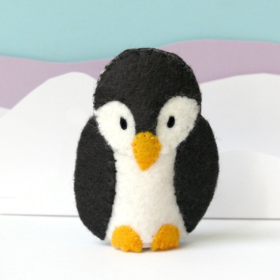 SALE Little Black Penguin Wool Felt Finger Puppet by stayawake