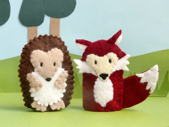 Woodland Animal Pair - Hedgehog and Fox Finger Puppets