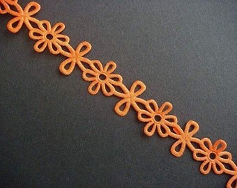 5 Yards Orange Satin Embossed Flower Trim Scrapbooking T10