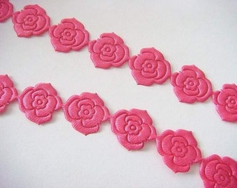 5 Yards Fuchsia Satin Embossed Flower Trim Scrapbooking T2