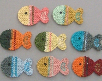 8 Crochet Fish Appliques 8 Colors EA126