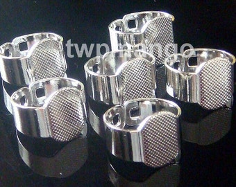10 Shiny Silver Plated Adjustable Ring Blanks Glue On Pad 15mm T3