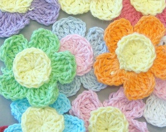 20 Handmade Crochet Flower Appliques...10 Colors... EA196