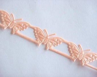5 Yards Peach Satin Embossed Butterfly Trim Scrapbooking T7