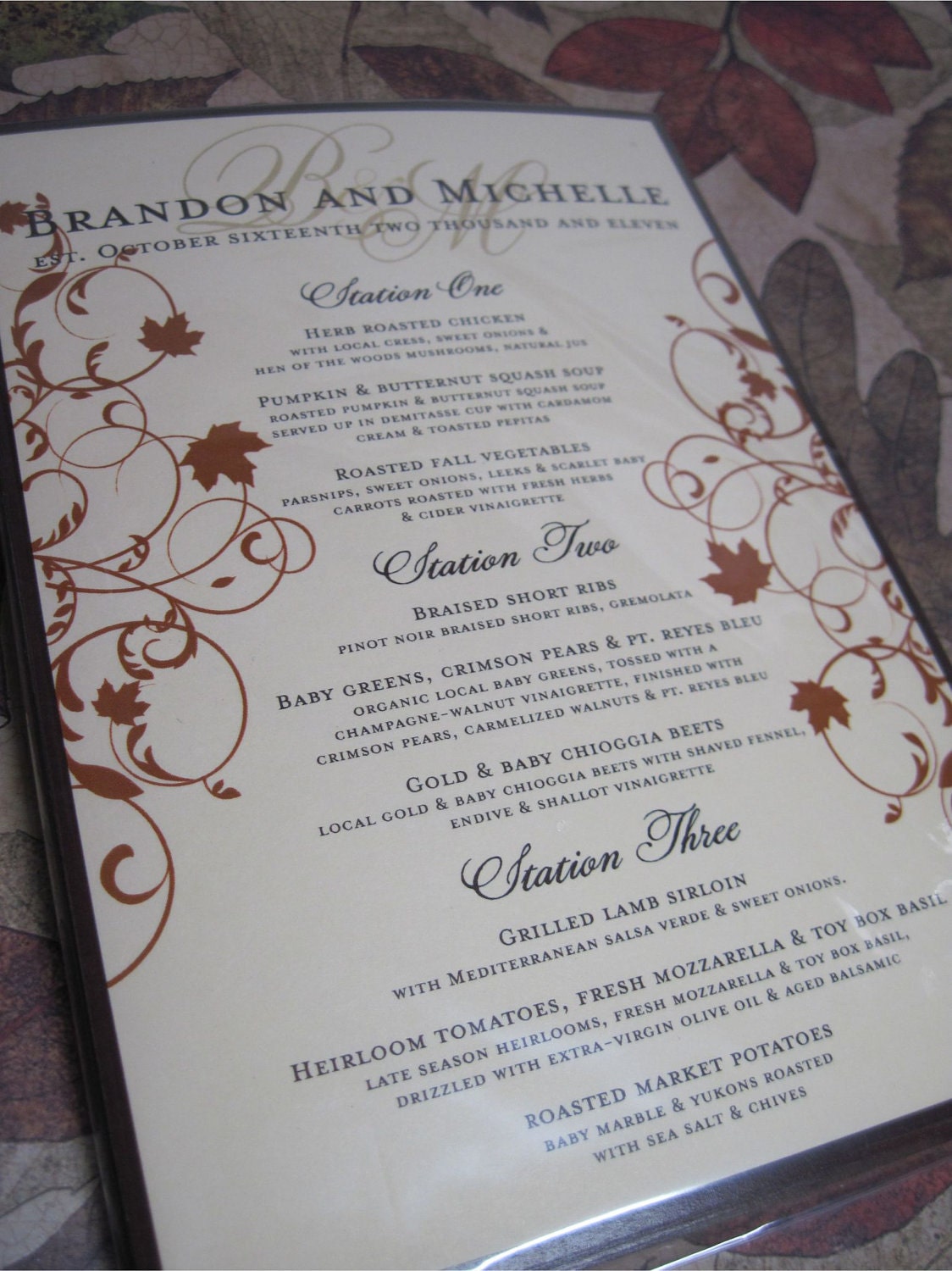 Wedding Menu Autumn Leaves Fall Wedding Menu Custom Menu