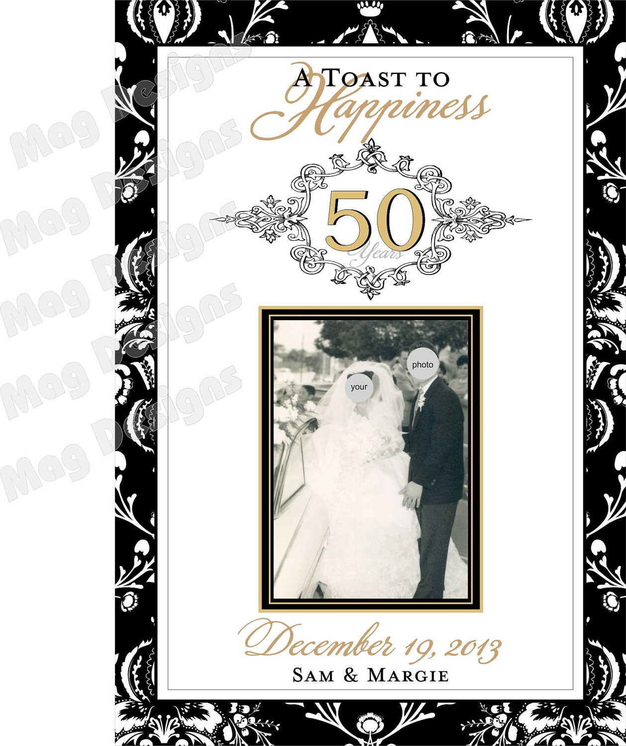 50th anniversary wine bottle labels customizable