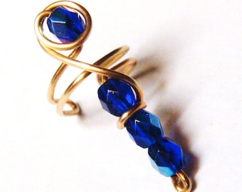 Cobalt Blue Ear Cuff, Cobalt Blue Czech Glass Bead Ear Cuff, Wire Wrap Ear Cuff, 14K Gold Filled Ear Cuff Etsy Jewelry