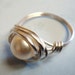 Pearl Ring - Vintage Glass Pearl Bead Sterling Silver Wire Wrapped Ring