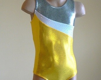 Gymnastic Leotard Leotard Yellow/White/Silver. Toddlers Girls Gymnastics Leotard. SIZES 2T - Girls 12