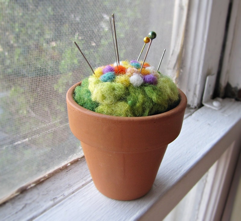 Needle Felted Pin Cushion Felted Flower Pot