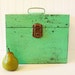 Vintage, painted, metal,filing,file,box,green,jadite,distressed,worn,container,storage