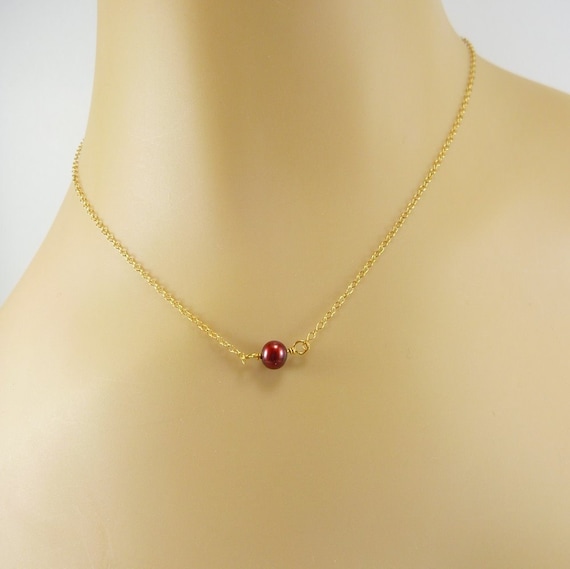 Red Pearl Necklace Hand Wire Wrapped Gold by personaloasis