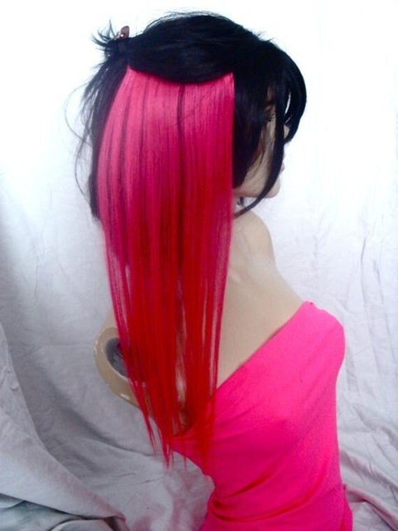 18 INCH HOT PINK HUMAN HAIR EXTENSION CLIP