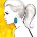 Original Watercolor and Pen Fashion Illustration, Jessica Durrant - Yellow & Turquoise