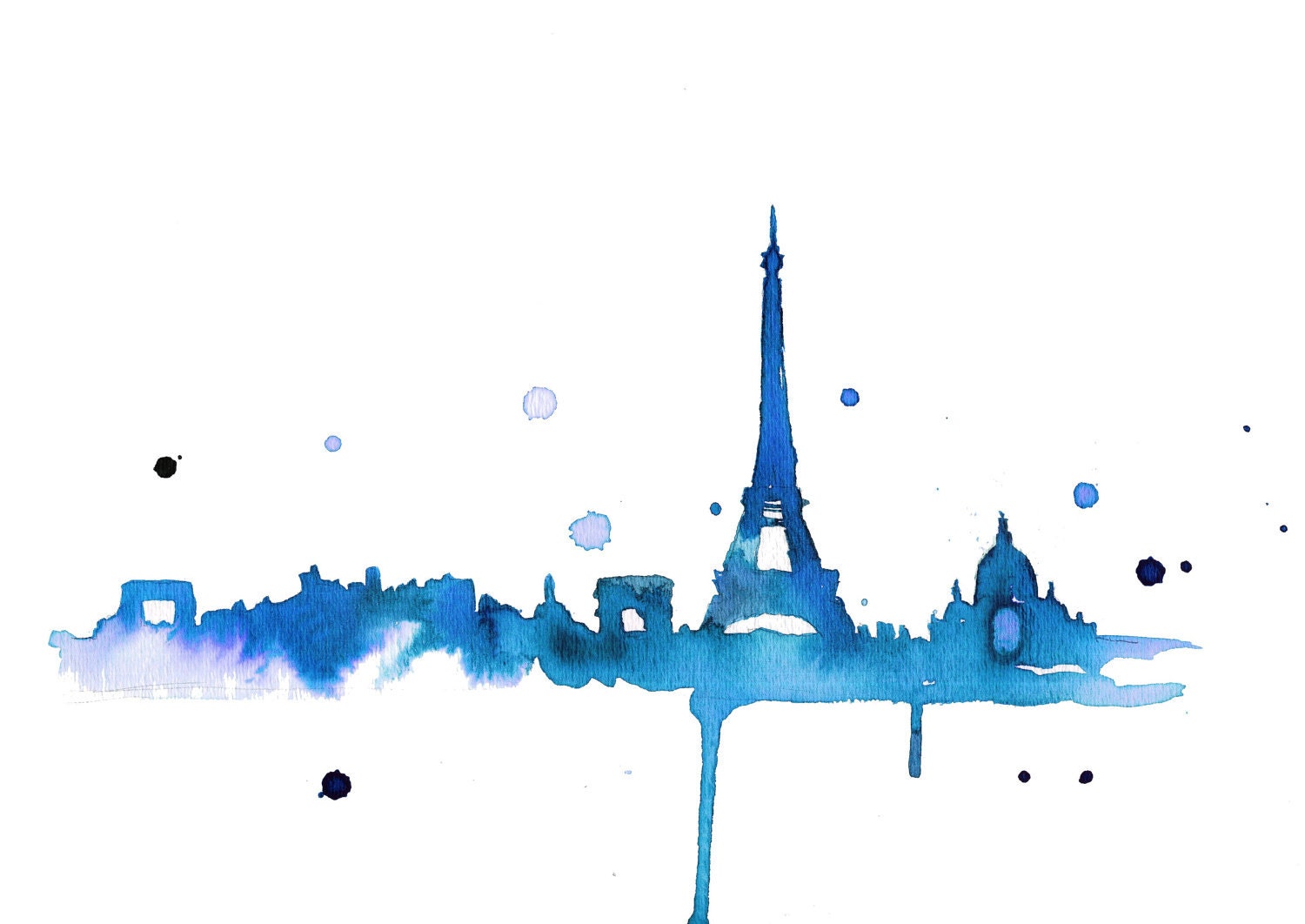 Watercolor Travel Illustration Paris Blues Print