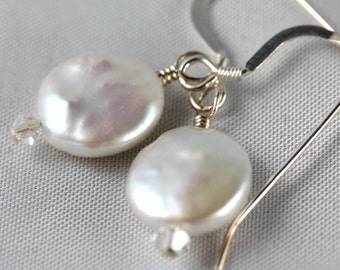 White Coin Pearl Earrings