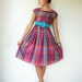 50's Vintage Autumn Plum, Pumpkin and Turquoise Plaid Empire Waist Full Skirt Day Dress