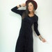 80's 90's Vintage Black Velvet Maxi Goth Dress V Neck Rope Tassel Corset Long Sleeve
