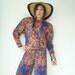 r e s e r v e d....80's Vintage PIERRE CARDIN Boho Batik Print 3pc Outfit Jumpsuit Accordion Pleated Palazzo Pants, Quilted Jacket and Shirt