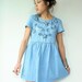 Vintage 80's Soutache Embroidered Floral Bodice Denim Dress Mini Cut Off