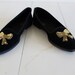 Vintage Black Velvet Gold Bow Slipper Flats Shoes