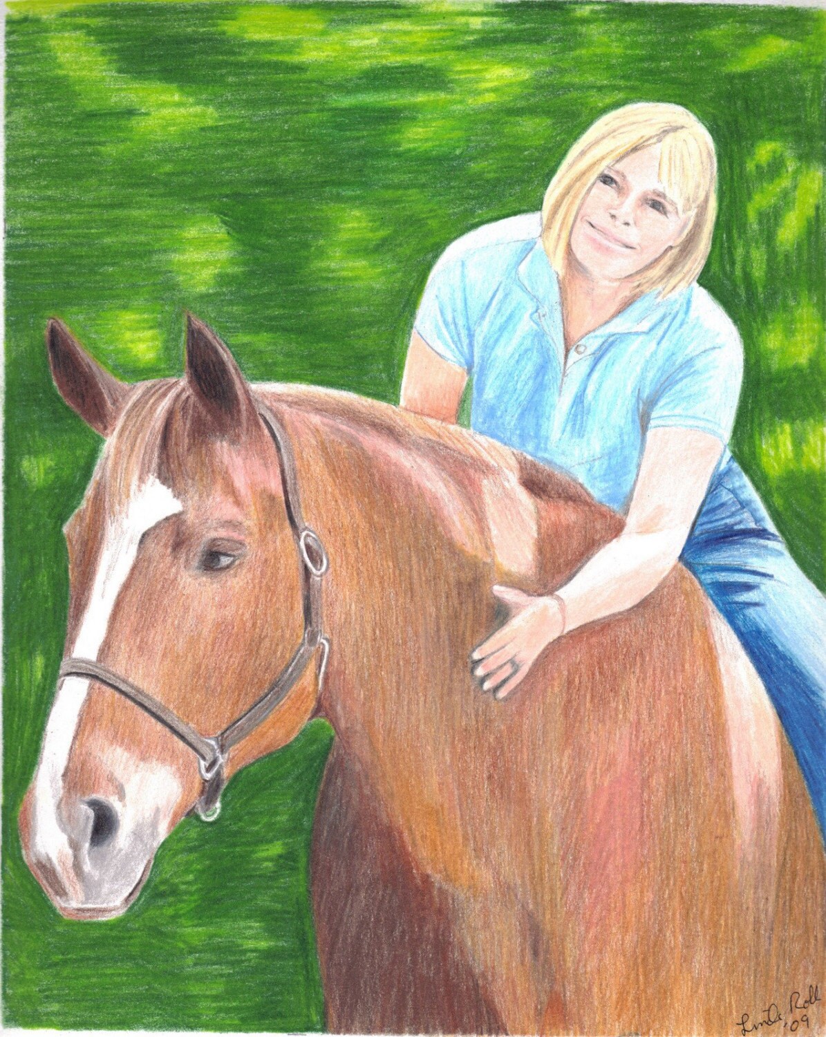 custom drawing horse & rider colored pencil by LindaRobbsArt