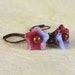 Blue raspberry purple Czech trumpet bell flower antique copper earrings (377) - Flat rate shipping