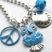 Hand Stamped Personalized Necklace BLUE OWL Charm Necklace for Children