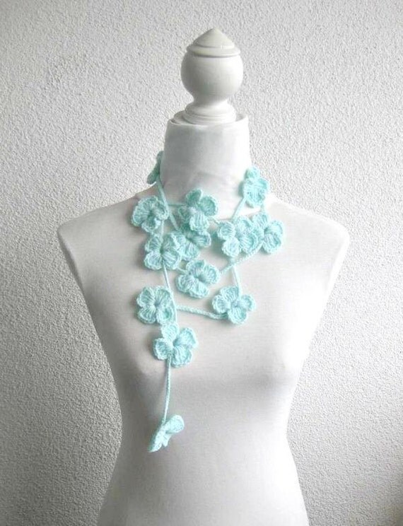 Crochet Lariat Scarf Flower Lariat Scarf Long Necklace by ...