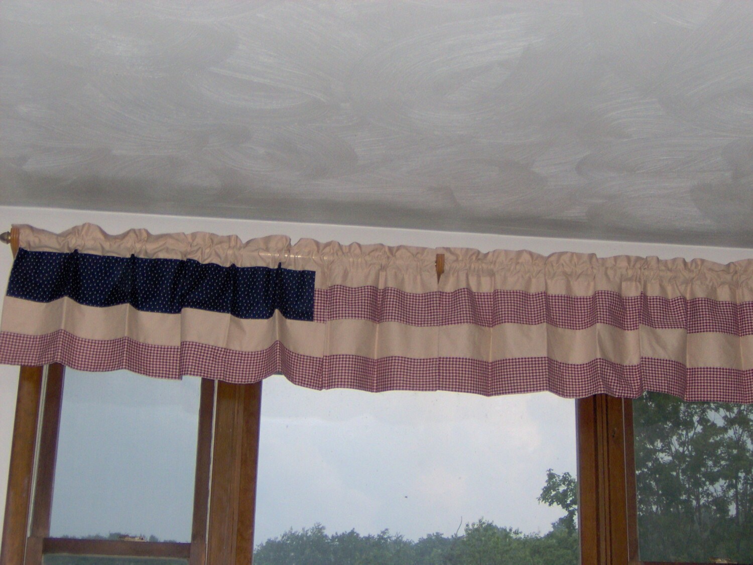 Primitive Americana Flag Double Valance 120 inches wide