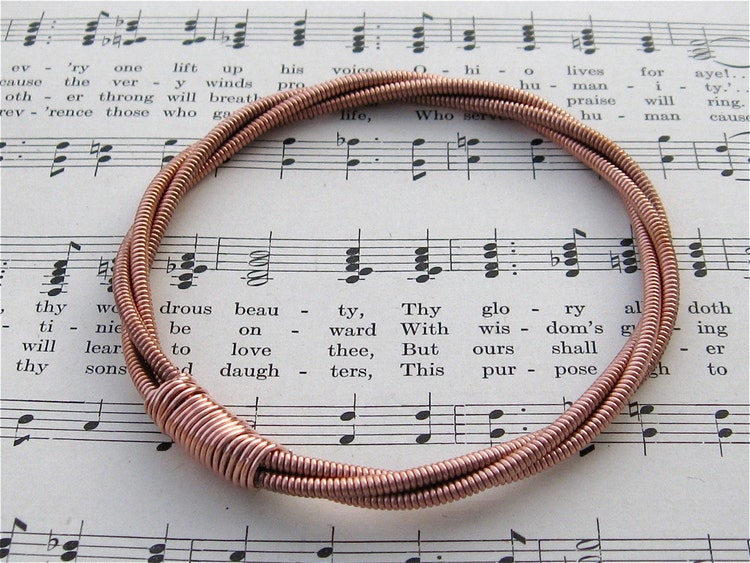 Recycled PIANO String Bracelet copper colored by foxdesignsjewelry