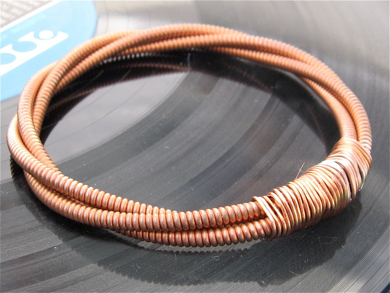 Recycled PIANO String Bracelet copper colored Mens or Womens