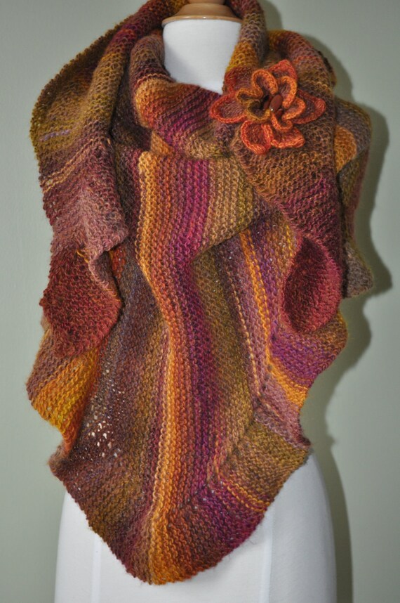 Olimpia Shawl/Wrap Knit Shoulder Warmer with Flower by MikoNYC