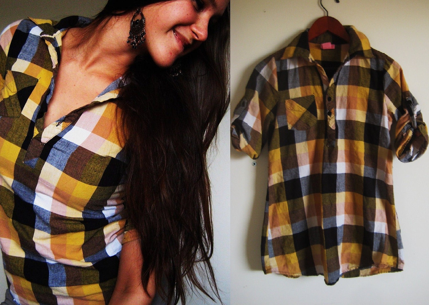 yellow checkered shirt womens