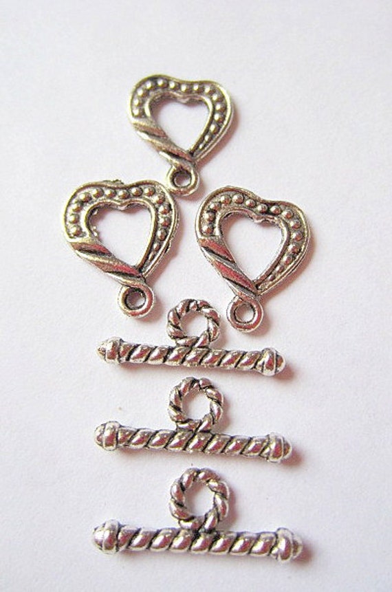 12 Heart toggles antique silver closures jewelry clasp 13mm