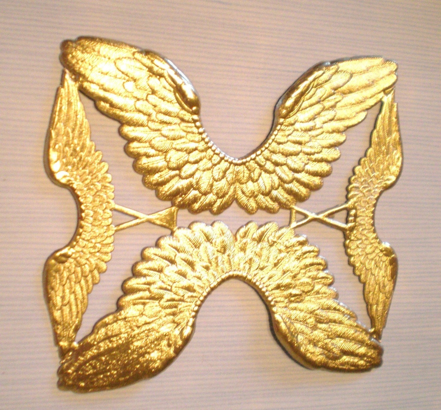 Angel wings dresden die cut embossed gold foil