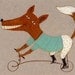 Bicycle fox / ORIGINAL ILLUSTRATION / Animal drawing / Beige background / Fox with bicycles / Circus