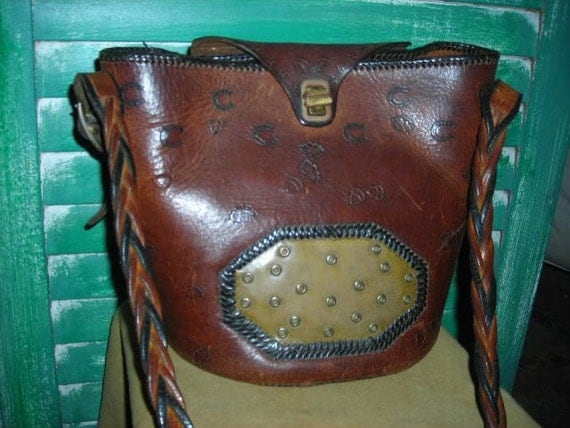 1960&#39;s large leather purse w/braided strap