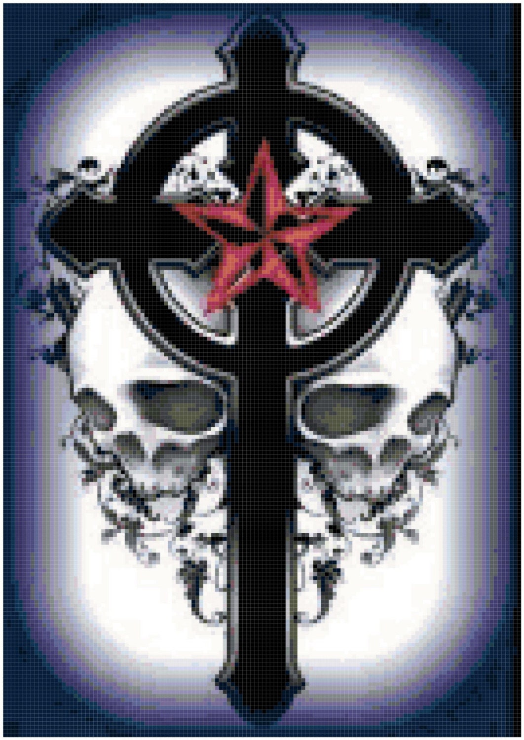 Gothic Cross with Skulls Original Cross Stitch Pattern