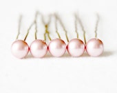 Pink / Powder Rose Pearl Wedding Hair Pins. Set of 5, 8mm Swarovski Crystal Pearls. Wedding Hair Accessories. Bridal Hair Pins.