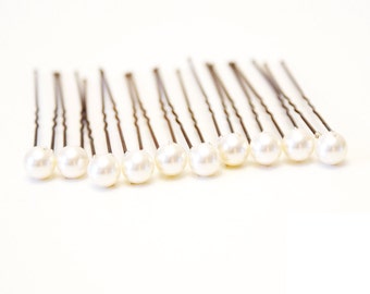 Ivory Pearl Wedding Hair Pins. Set of 10, 8mm Swarovski Crystal Pearls. Bridal Hair Pins. Pearl Hair Pin. Wedding Hair Accessories.