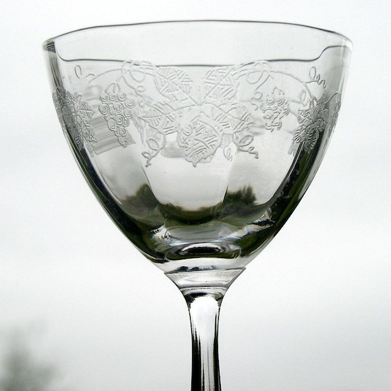 Items similar to Vintage Stemware Etched Grapes and Leaf Pattern Glass