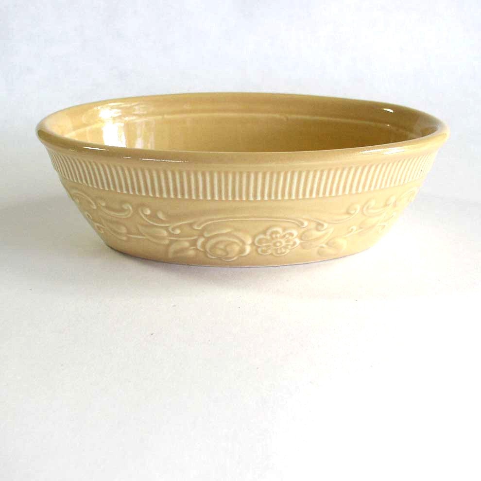 Taylor Smith TST Yellow Oval Embossed Oven Serve Bowl
